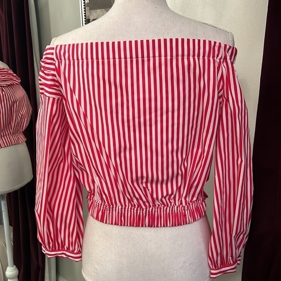 Zara Red and White Stripped Off The Shoulder Crop Top Size Small - Picture 5 of 8